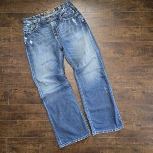 BKE Tyler Jeans Distressed Whiskered Size Blue 34x32